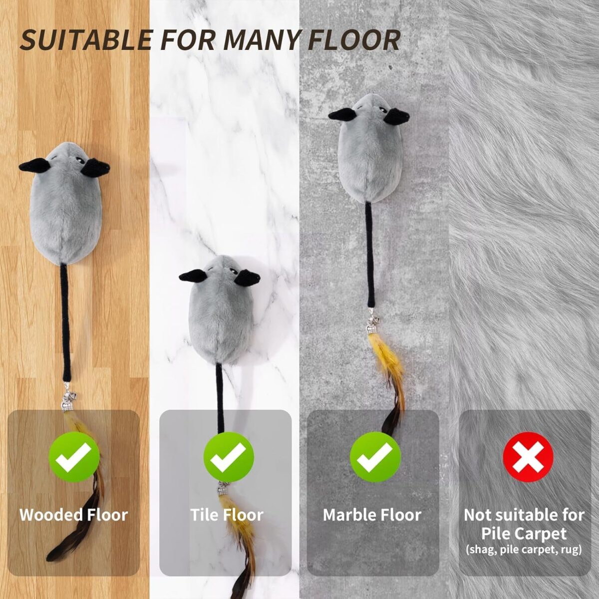 Interactive Cat Toys Mouse For Indoor Cats Rechargeable LED Cat Mouse Toy Feather Bell Tail Lifelike Electric Automatic Moving Mouse Cat Toy For All Breeds Cat Boredom Exercise - Image 7