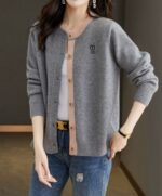 Round Neck Wool Knit Cardigan Women's Loose Western Style Outer Wear - Image 9