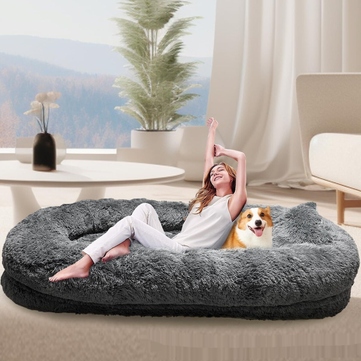 Queen Bed Pet Plush Sofa For Owner And Dog - Image 4