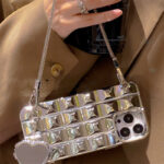 Electroplating Silver Heart Shape Mirror Chain Phone Case - Image 3