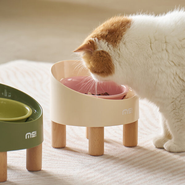 Cat Ceramic Food Basin High Foot Oblique Mouth Neck Protection Bowl Anti-tumble