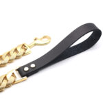 Golden Stainless Steel Leather Dog Chain - Image 5