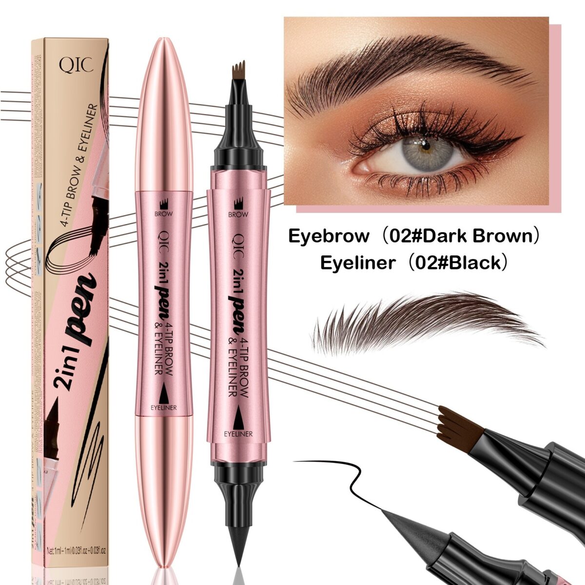 Double-headed 3D Micro-carved Liquid Four-fork Eyebrow Pencil Eyeliner 2-in-one Dual-purpose Eye - Image 5