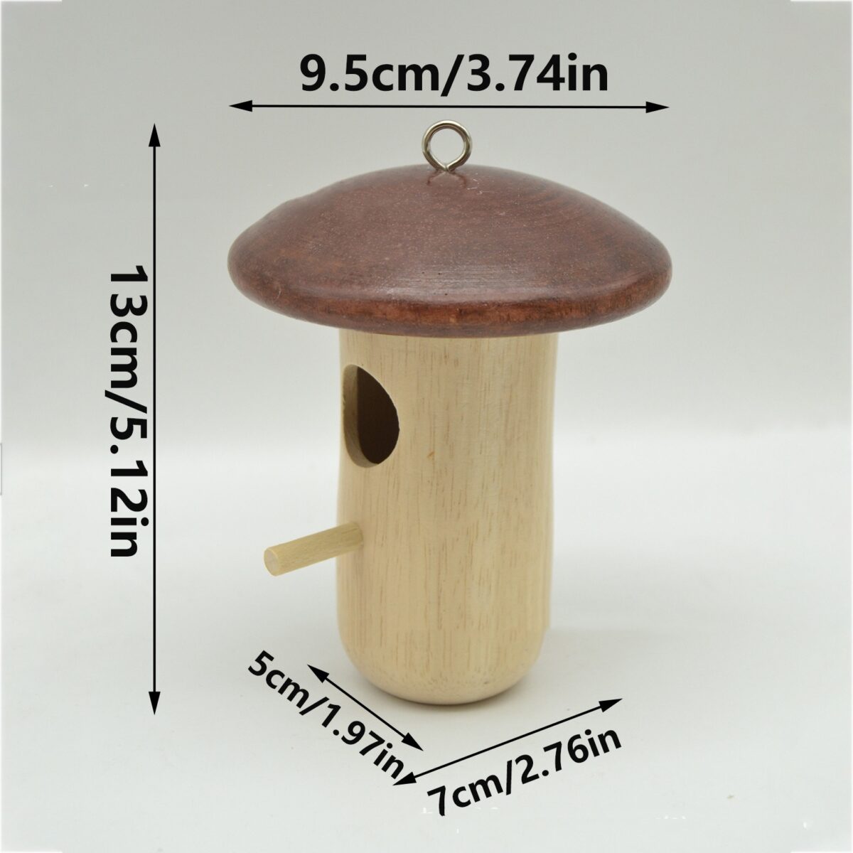 Wooden Bee Mushroom Shape Hummingbird Feeder Pendant - Image 4