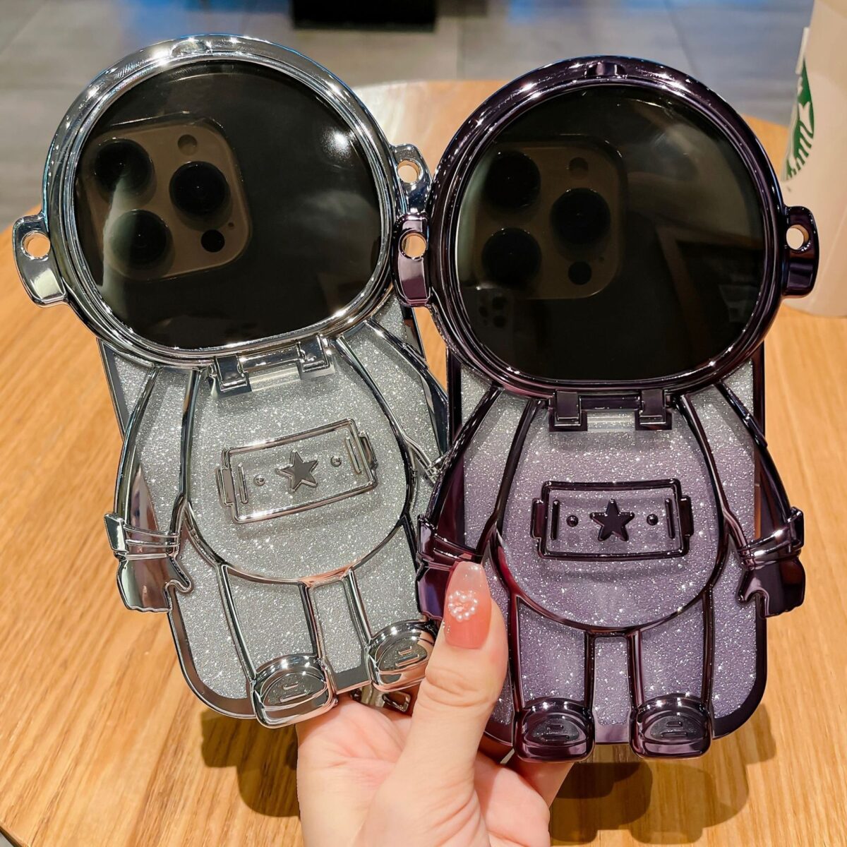 Applicable Electroplating TPU Astronaut Phone Case Flip Mirror Bracket 13 Protective Cover - Image 1