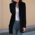 New Polo Collar Solid Color Long-sleeved Knitted Cardigan Loose Pockets Sweater Coat For Women - Image 4