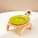Cat Food Bowl With Wood Holder Stand Flower Shaped Ceramic Food Dish Water Bowl Cat Feeding Drinking Plates Multi Color - Image 3