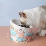 Chinese Style Ceramic Cat Bowl High Leg Double Bowl Oblique Mouth - Image 5