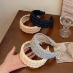 French Style Vintage Weave High Skull Top Headband Simple Solid Color Wide Edge Advanced Pressure-sensitive Hair Band Pastoral Knitted Headdress - Image 2