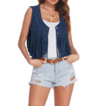Vest Women's Suede Short Tassel Cardigan Sleeveless Retro - Image 7