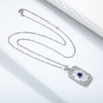 Natural Mother Shell Pendant 925 Silver Inlaid Sapphire Necklace - Image 2