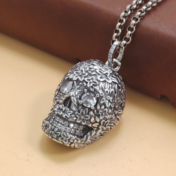 S925 Sterling Silver White Zircon Skull Pendant