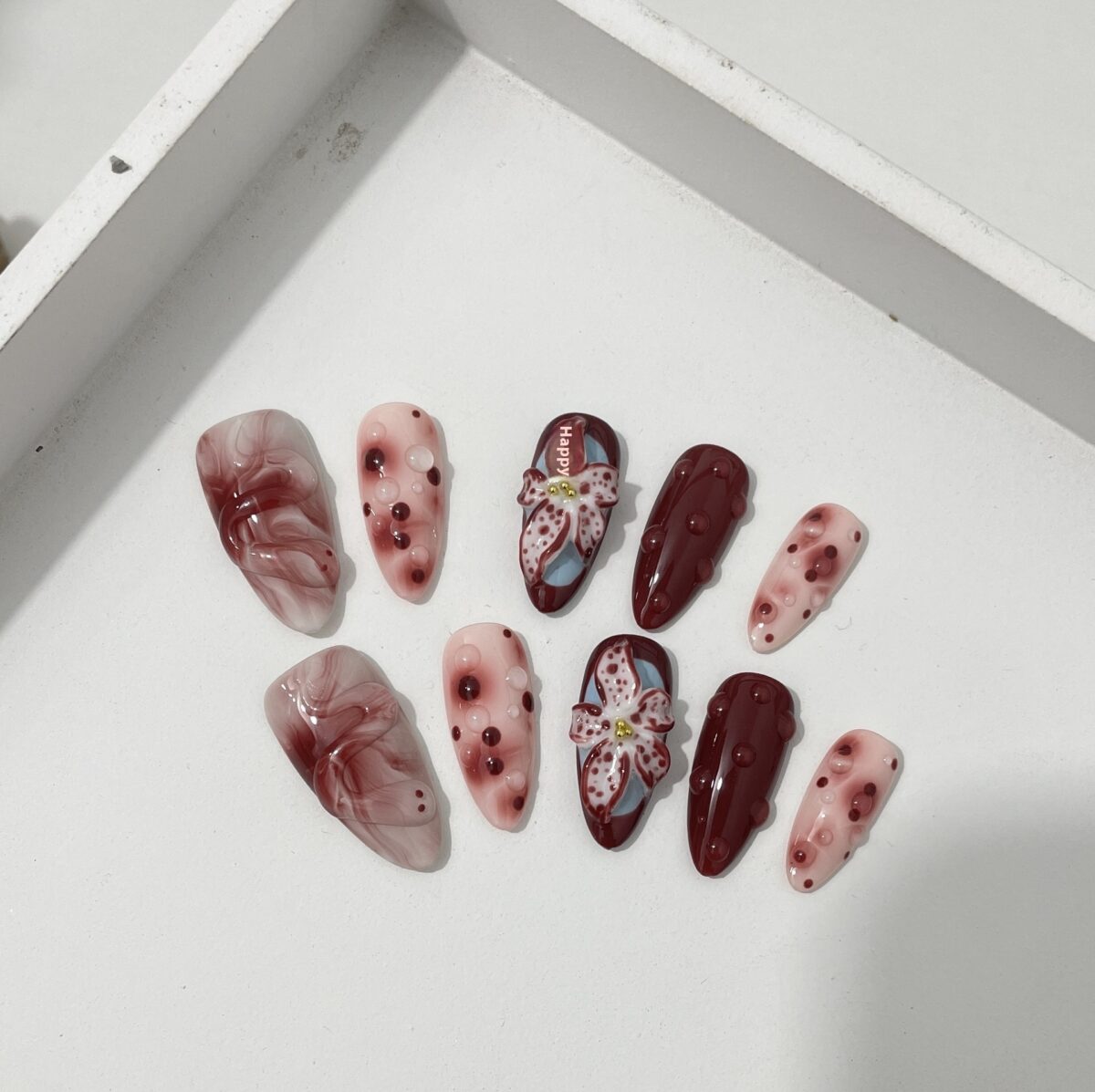 Blooming Hand-painted Three-dimensional Carved Mid-length Manicure Wear Nail - Image 7