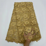 Water Soluble Lace With Sequins Embroidered Flower Texture Mesh Fabric - Image 4