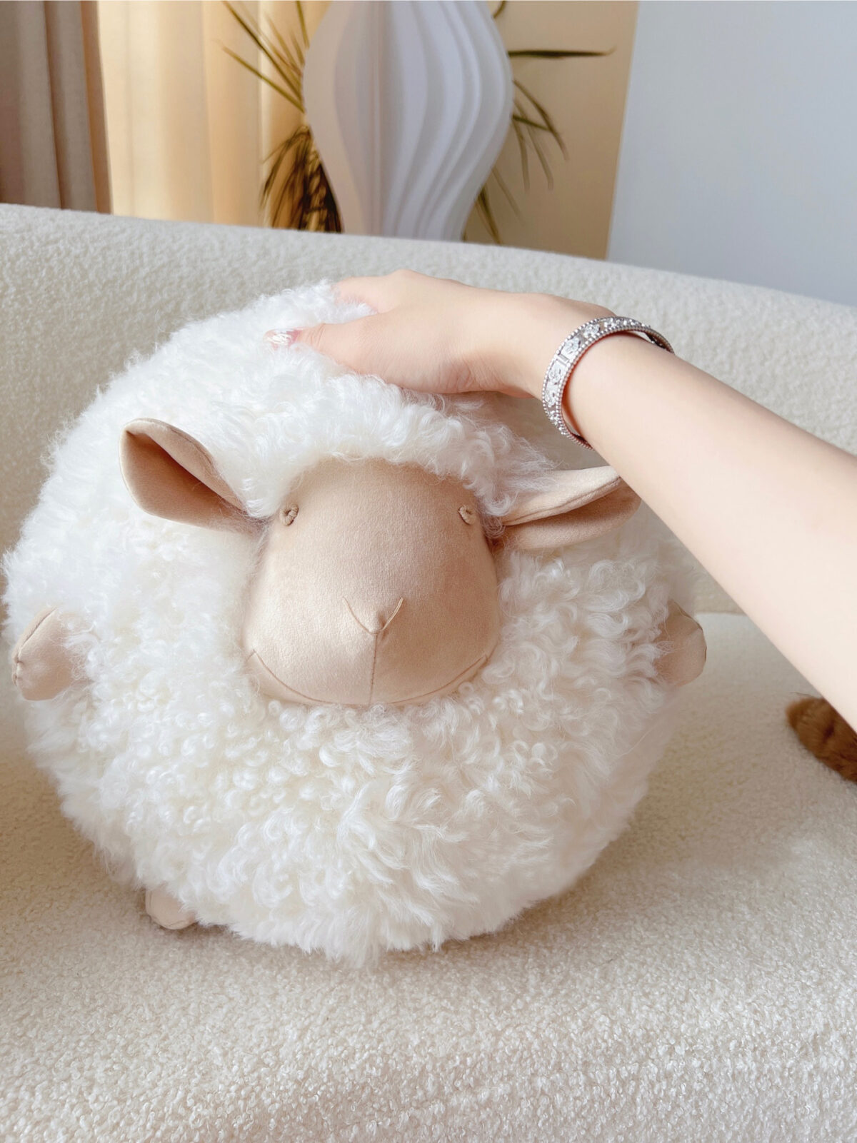 Cute Cartoon Little Lamb Wool Round Pillow - Image 3