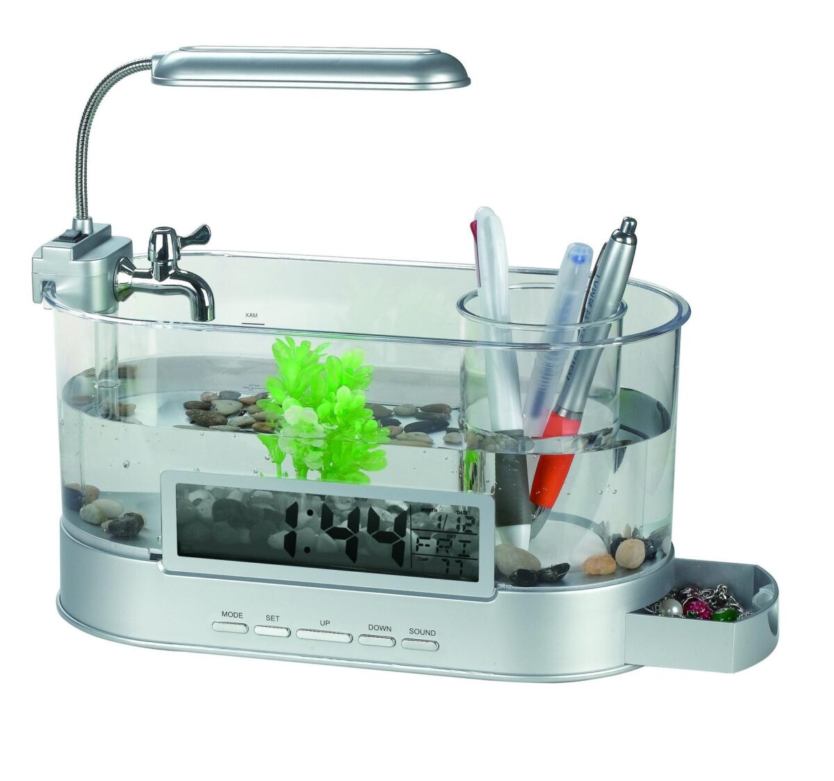 USB Desktop Streaming Mini Aquarium Time Date Week Temperature Alarm Transparent Pen Holder - Image 7