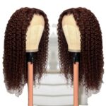 African Long Curly Hair Front Lace Brown Wig - Image 4