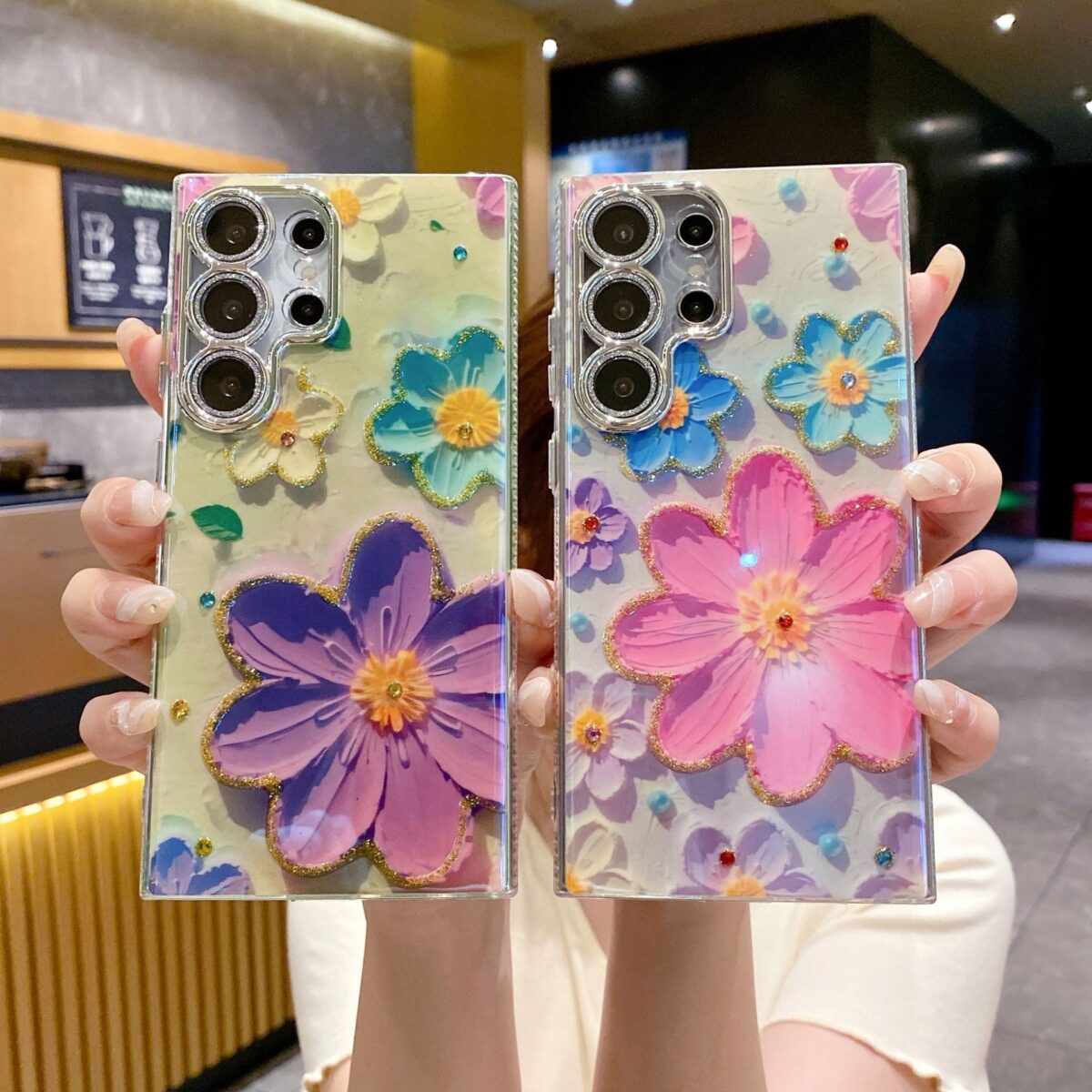 Luxury Rhinestone Oil Painting Flower Phone Case Lens Fine Hole All Inclusive - Image 4