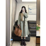Socialite Style Matcha Green Woolen Coat For Women - Image 3