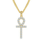Moissanite Cross Necklace Sterling Silver Gold Plated - Image 4
