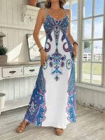 Dress V-neck Sleeveless Jumpsuit Print - Image 6