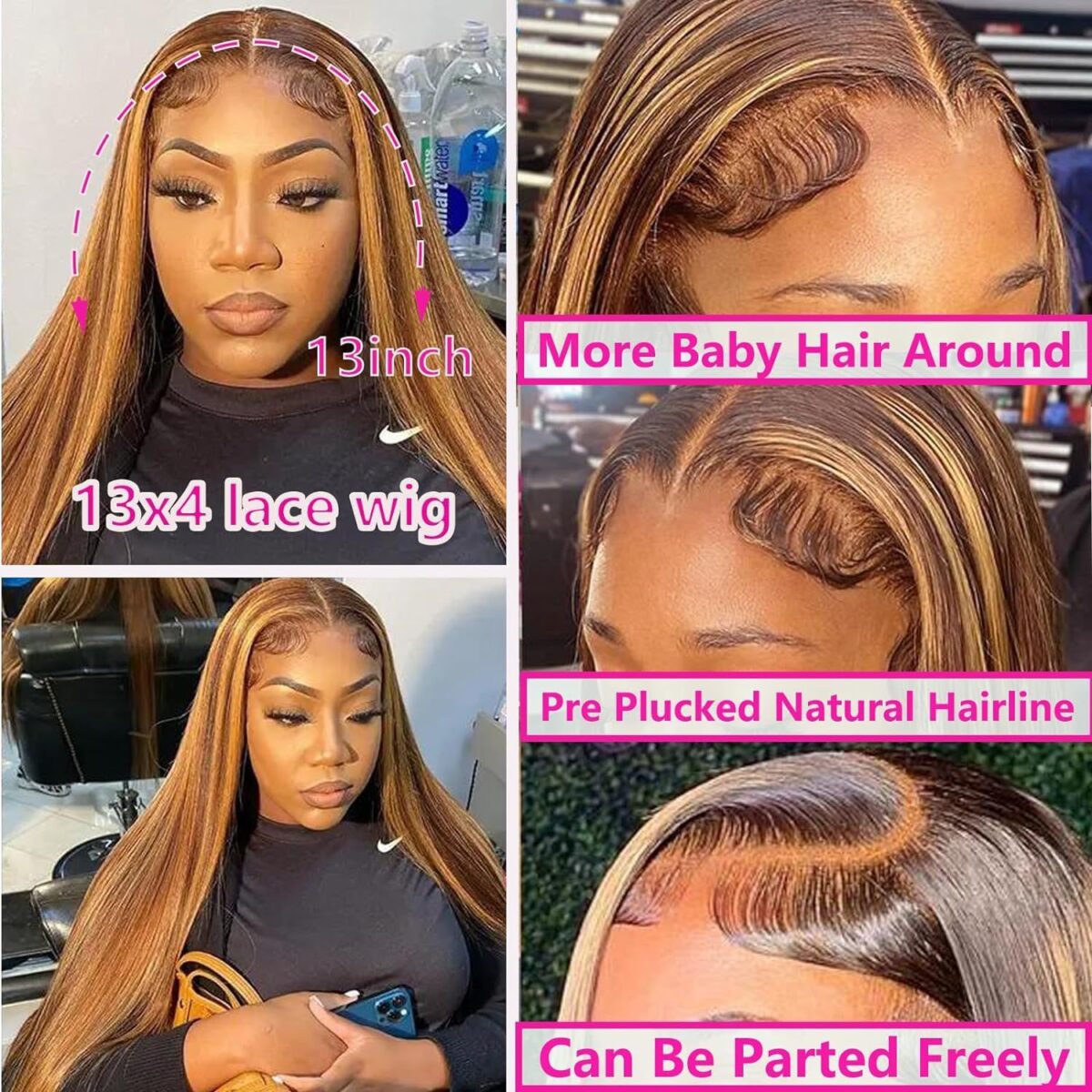 Real Human Hair Female Long Straight Hair Front Lace Wig Head Cover - Image 1