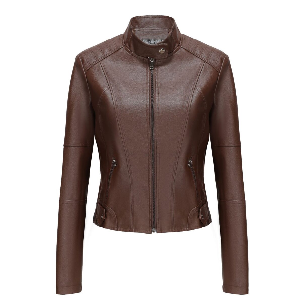 Women's Short Slim-fit Leather Coat - Image 3