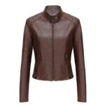 Women's Short Slim-fit Leather Coat - Image 3