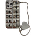 Electroplating Silver Heart Shape Mirror Chain Phone Case - Image 5