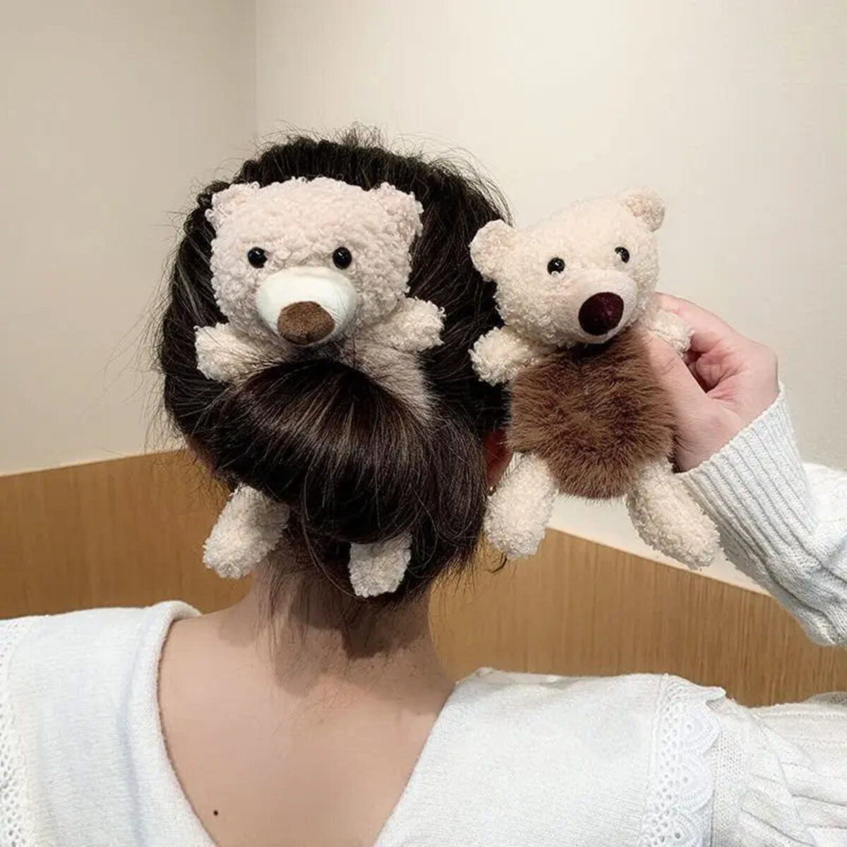 Girls Lovely Scrunchies Cute Bear Hair Band Rabbit Fur Hair Rope Soft Warm Rubber Band Pretty Hair Accessories - Image 1