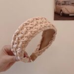 French Style Vintage Weave High Skull Top Headband Simple Solid Color Wide Edge Advanced Pressure-sensitive Hair Band Pastoral Knitted Headdress - Image 7