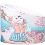 Chinese Style Ceramic Cat Bowl High Leg Double Bowl Oblique Mouth - Image 3