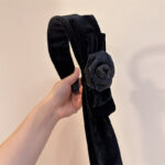 Hair Accessories Velvet Streamer Headband Wide Butterfly Camellia Lady Western Style - Image 8