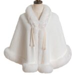 New Chinese Beige Furry Coat Cheongsam Bridal Wedding Dress Bright Beads Solid Color Knitted Plus Fluff Cloak - Image 4
