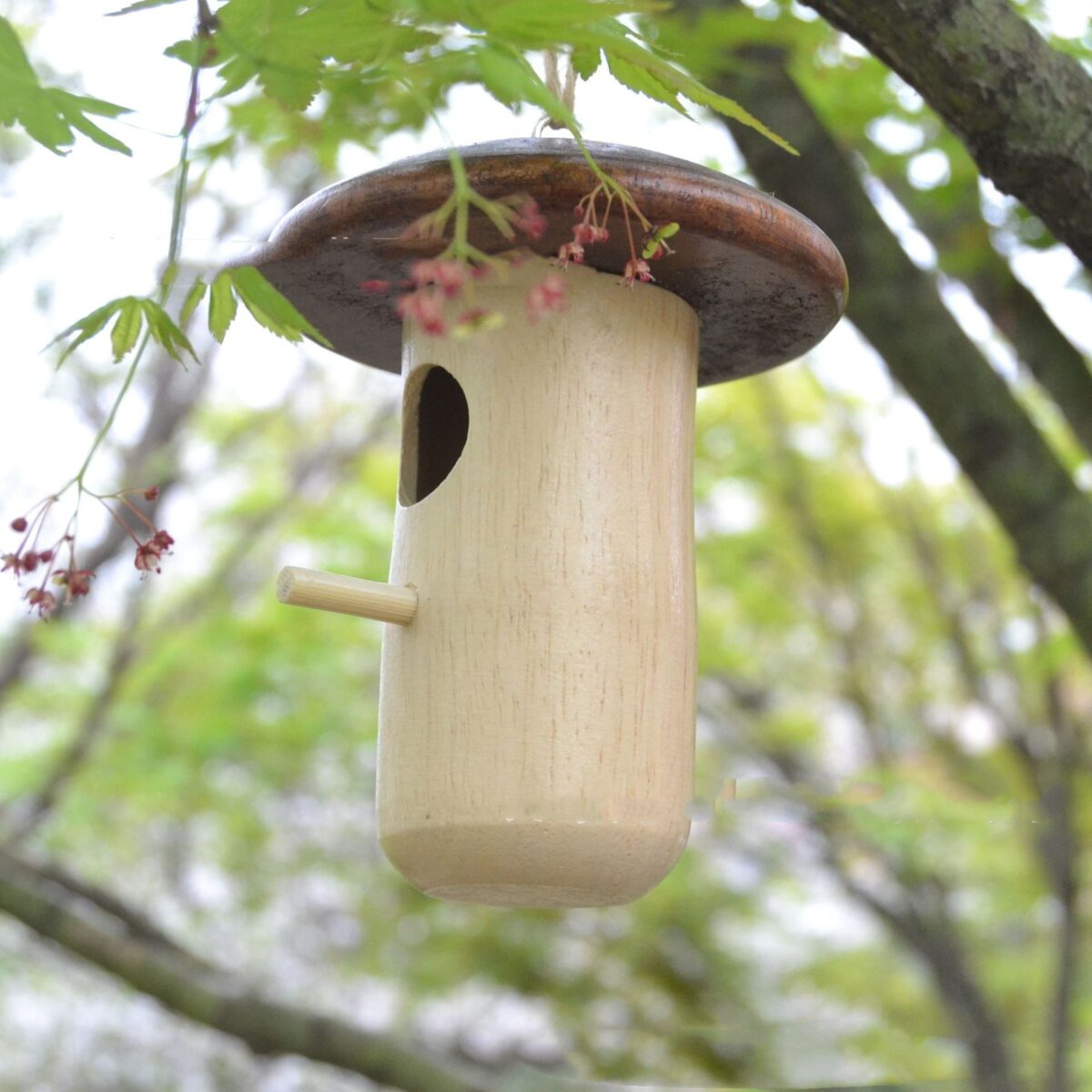 Wooden Bee Mushroom Shape Hummingbird Feeder Pendant - Image 2