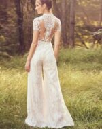 Bride Pants Suit Wedding Bridal Gowns Short Sleeve Jumpsuit - Image 4