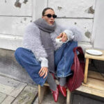 Wool Light Gray Round Neck French Artificial Fur Short Coat - Image 4