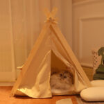 Pet Tent Cat Litter Removable And Washable Striped Canvas Solid Wood - Image 2