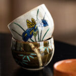 Kutani-yaki Five-grass Flower Ceramic Tea Cup Handmade Retro Set - Image 3