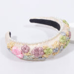 Imitation Pearl Retro Headband Floral Woven Fabric - Image 2