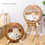 Breathable Rattan Woven Round Cat Bed PE Rattan Cat Climbing Frame Sleep Game Warm Pet Litter Cat Villa - Image 7
