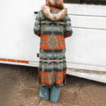 Fur Collar Long Sleeve Floral Print Trench Coat - Image 2
