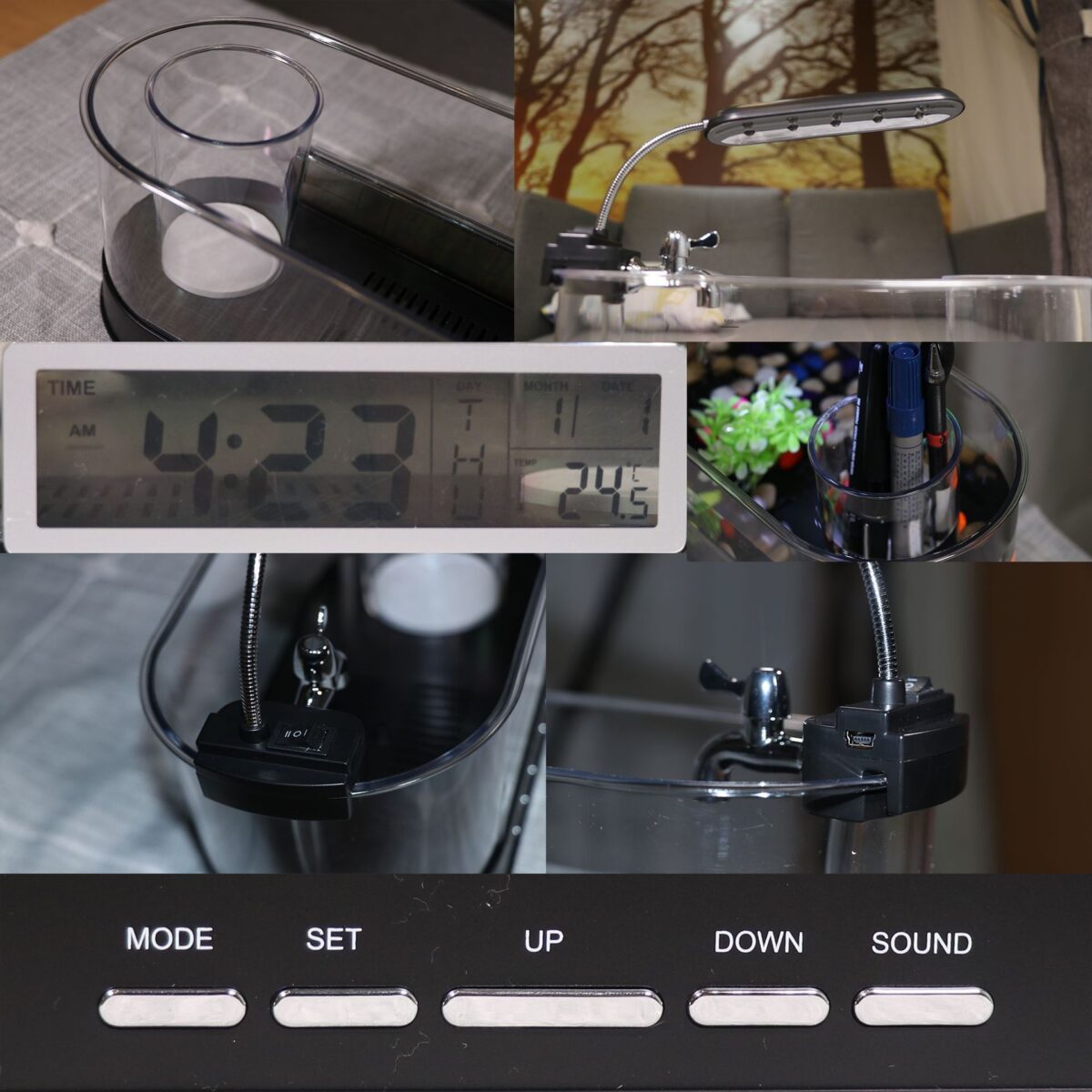 USB Desktop Streaming Mini Aquarium Time Date Week Temperature Alarm Transparent Pen Holder - Image 8