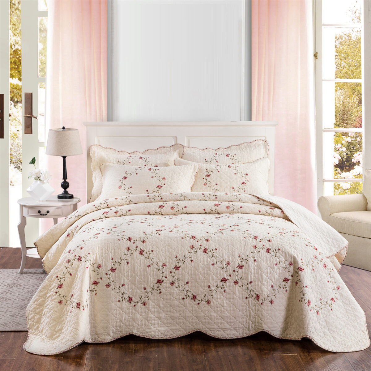 Embroidered Cotton White Summer Suit Bedspread - Image 2