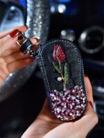Car Key Case With Diamonds And Roses Cute Female Creative Personality Fashion Car Key Protection Cover - Image 5
