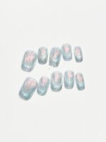 Blue Cat's Eye Short Fake Nails - Image 2