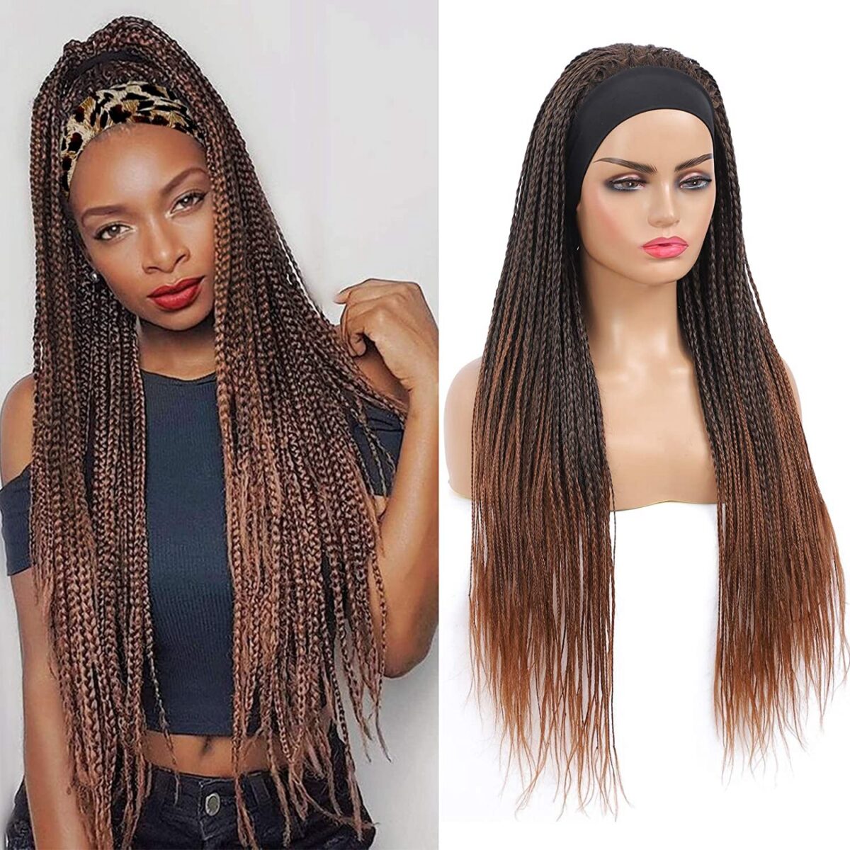European And American Ice Silk Hair With Turban Wig Three-strand Braid Brazilian Hook Stretch Net - Image 1