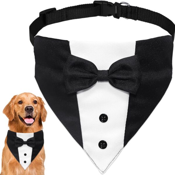 Dog Tuxedo Suit With Bow Tie And Bandana Adjustable Formal Costumes For Small, Medium, Large Dogs Perfect For Weddings Birthdays