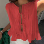 Spring And Summer New Lace-up Cotton And Linen Women's Shirt - Image 8