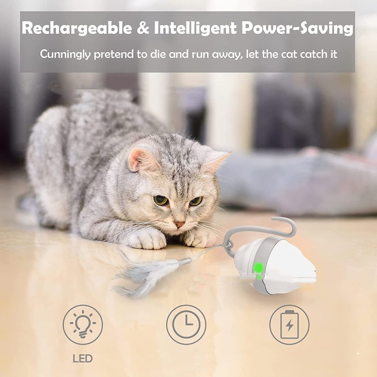 360 Rolling Mouse Cat Toy Automatic Feather Cat Tease - Image 1